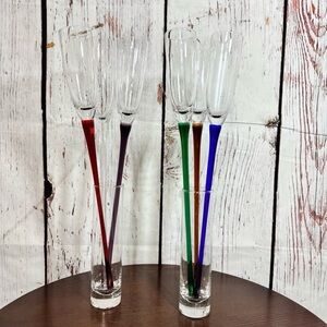 Champagne Flutes Stemmed Footless Handblown Glass Multi color